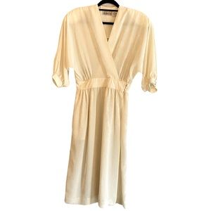 White/ivory, Liz Claiborne dress, vintage, retro wrap style with buttons/snaps